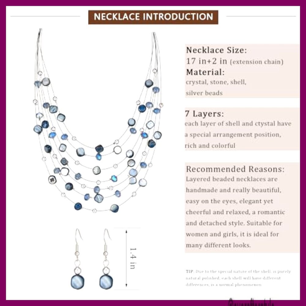 Multi-Layer Crystal Bead Statement Necklace Set W… - image 5